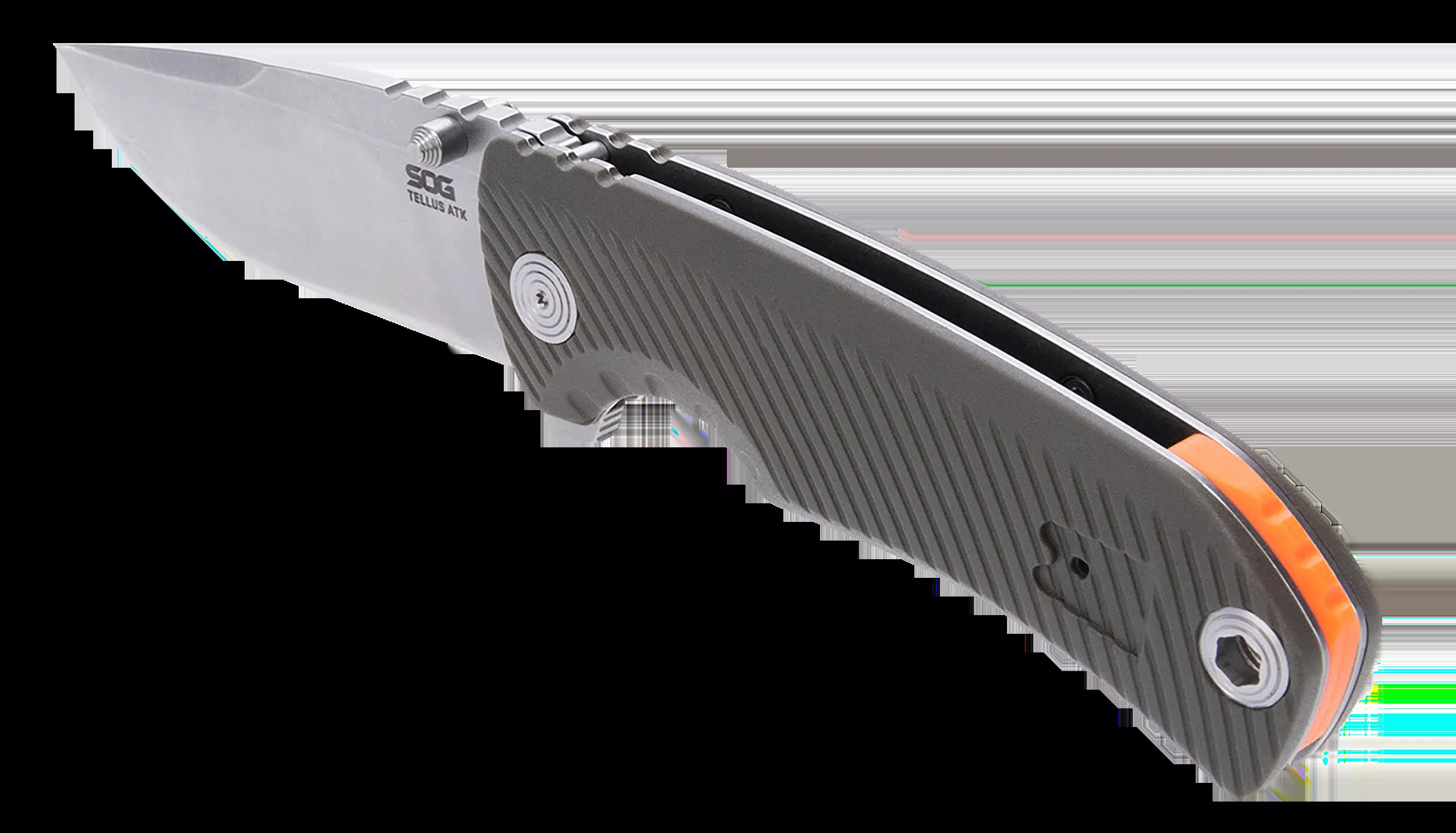 S.O.G Tellus ATK3.50" Folding Clip Point Plain Stonewashed Cryo 440C SS Blade Olive Drab w/Orange Backspacer GRN Handle