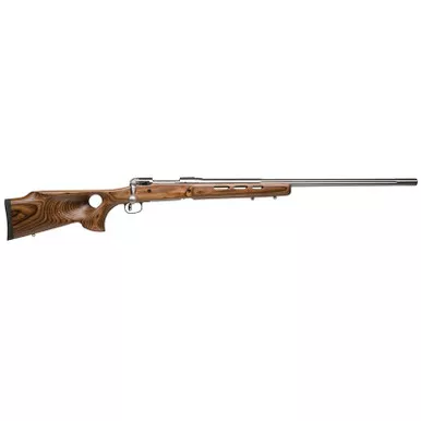 Savage Arms 18516 12 BTCSS Full Size 223 Rem 4+1 26" Matte Stainless Heavy Fluted Barrel, Matte Stainless Steel Receiver Drilled & Tapped, Satin Brown Thumbhole Laminate Stock, Right Hand