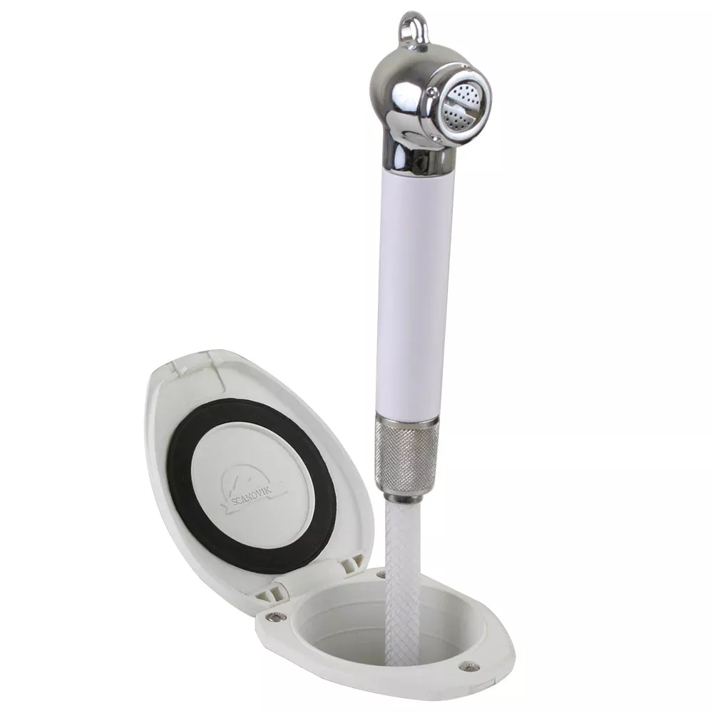 Scandvik Recessed Shower w/6′ White Hose – Push-Button