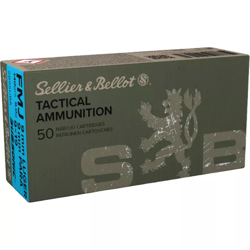 Sellier & Bellot Pistol Ammo 9mm Luger Subsonic 140gr. FMJ 50 rd.