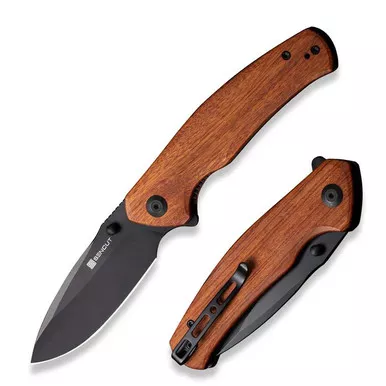 SENCUT S20066-4 Slashkin Flipper/Thumb Stud Folding Knife 3.48" Black D2 Drop Point Plain Edge Blade, Guibourtia Wood Handle