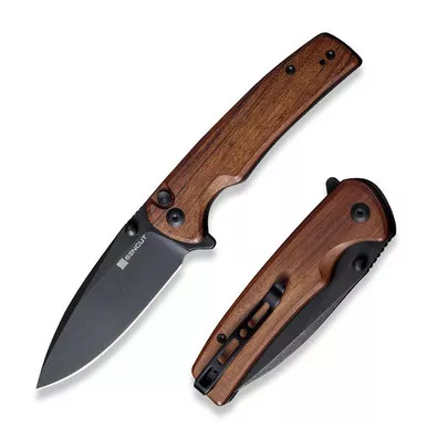 SENCUT S21007-6 Sachse Flipper/Thumb Stud Folding Knife 3.47" Black 9Cr18MoV Drop Point Plain Edge Blade, Guibourtia Wood Handle