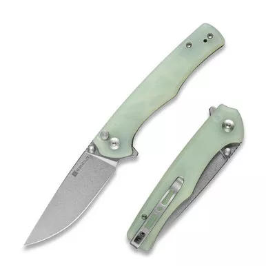 SENCUT S21012-1 Crowley Flipper/Thumb Stud Folding Knife 3.48" Satin D2 Drop Point Plain Edge Blade, Natural G10 Handle