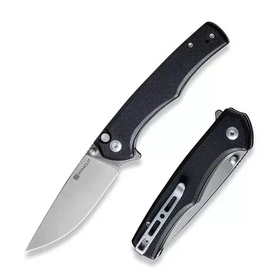 SENCUT S21012-4 Crowley Flipper/Thumb Stud Folding Knife 3.48" Satin D2 Drop Point Plain Edge Blade, Black G10 Handle
