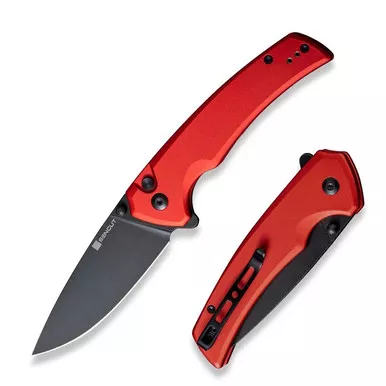SENCUT S21022B-2 Serene Flipper/Thumb Stud Folding Knife 3.48" Black D2 Drop Point Plain Edge Blade, Black Aluminum Handle