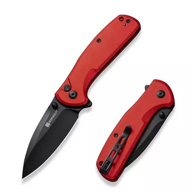 SENCUT S22043B-4 ArcBlast Flipper/Thumb Stud Folding Knife 2.98" Black 9Cr18MoV Drop Point Plain Edge Blade, Red Aluminum Handle