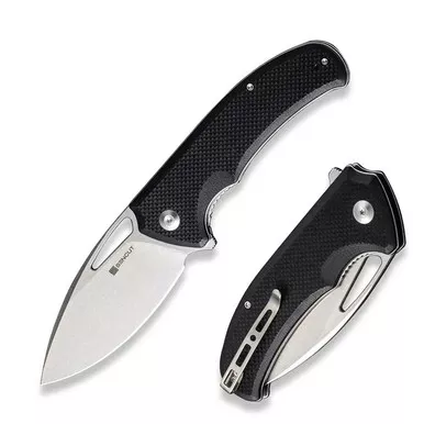SENCUT S23014-1 Phantara Flipper/Thumb Hole Folding Knife 3.70" Satin 9Cr18MoV Drop Point Plain Edge Blade, Black G10 Handle