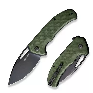 SENCUT S23014-3 Phantara Flipper/Thumb Hole Folding Knife 3.70" Black 9Cr18MoV Drop Point Plain Edge Blade, OD Green G10 Handle