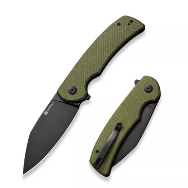 SENCUT S23064-1 Omniform Flipper Folding Knife 3.65" Black 9Cr18MoV Drop Point Plain Edge Blade, OD Green G10 Handle
