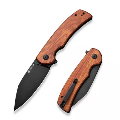 SENCUT S23064-3 Omniform Flipper Folding Knife 3.65" Black 9Cr18MoV Drop Point Plain Edge Blade, Guibourtia Wood Handle