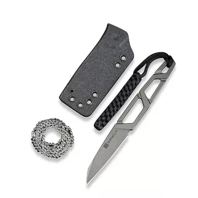 SENCUT S23095-2 TEXO Fixed Blade Neck Knife 1.97" Stonewash 9Cr18MoV Reverse Tanto Plain Edge Blade, Skeletonized Handle & Kydex Sheath