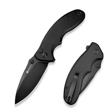 SENCUT S23098A-1 Cybrix Flipper/Thumb Stud Folding Knife 3.46" Black 9Cr18MoV Drop Point Plain Edge Blade, Black Aluminum Handle