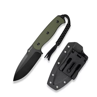 SENCUT S24036-2 Toxodon Fixed Blade Knife 4.57" Black 9Cr18MoV Drop Point Plain Edge Blade, OD Green G10 Handle & Kydex Sheath