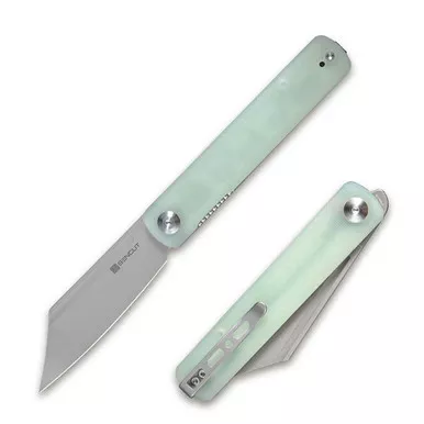 SENCUT SA08C Bronte Front Flipper Folding Knife 3.38" Stonewash 9Cr18MoV Reverse Tanto Plain Edge Blade, Natural G10 Handle
