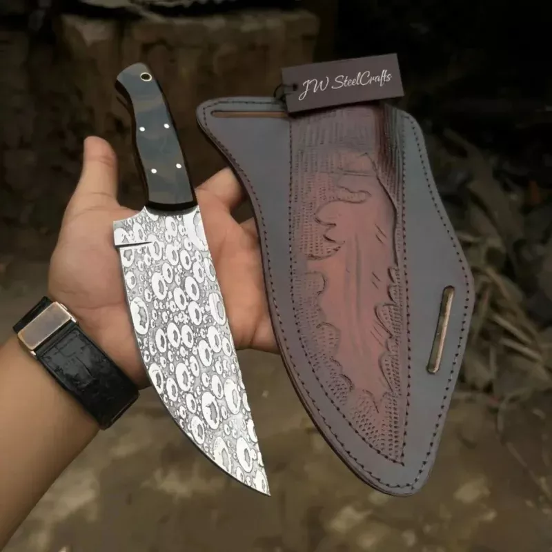 Serbian Utility Knife 9Acid Etched Blade with Cross Sheath