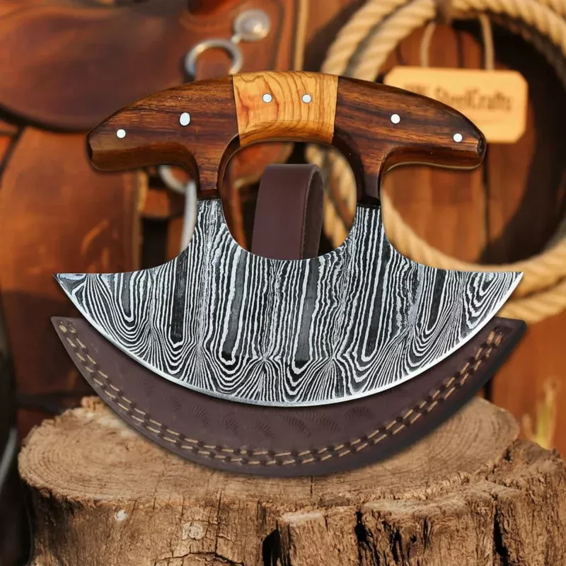 Shard Blade Ulu RockerTundra Edge 6 Hand-Forged Damascus Chopper