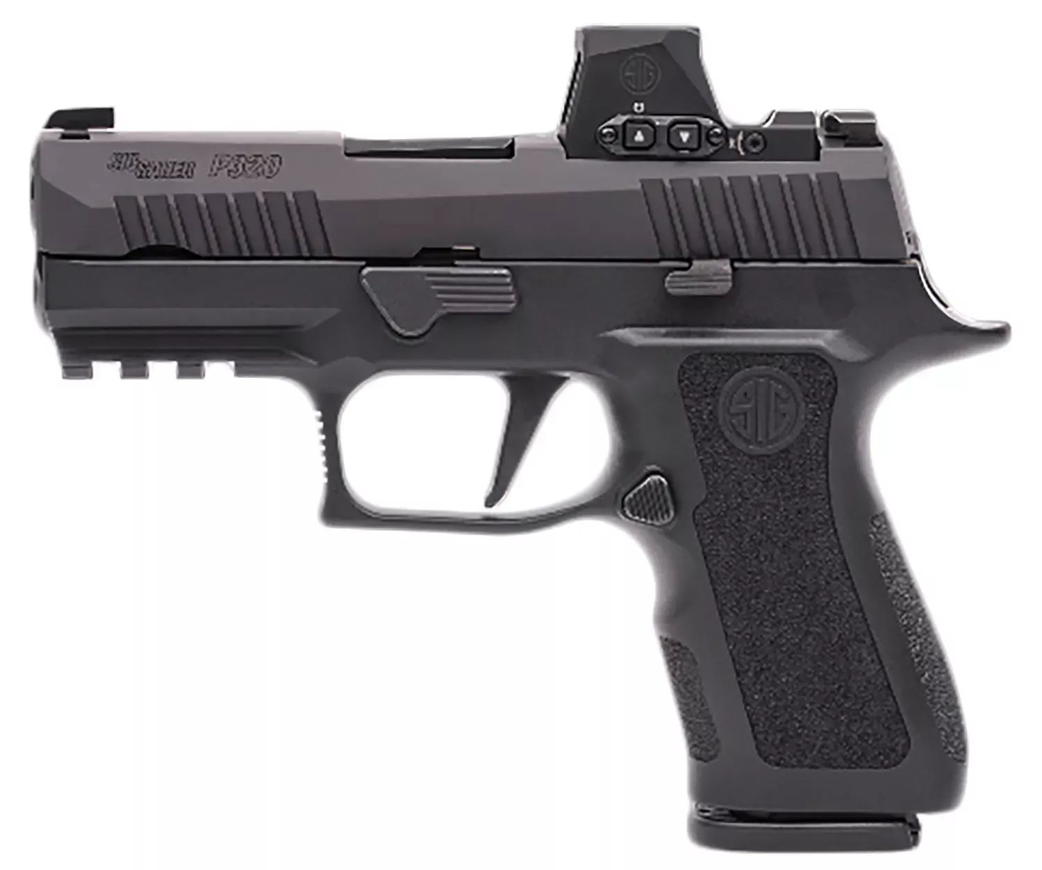 SIG P320 XCompact 9mm 10+1/15+1 3.60″ Barrel SS Slide SS Frame Polymer Grip Night Sights Red Dot Sight Black 320XC-9-BXR3-RXX