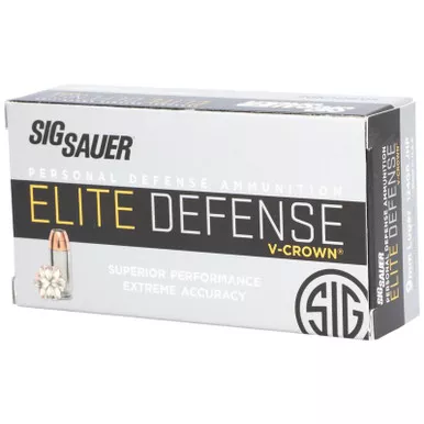 Sig Sauer E9MMA250 Elite Performance 9mmLuger 124gr V-Crown Jacketed Hollow Point 50 Per Box/10 Case