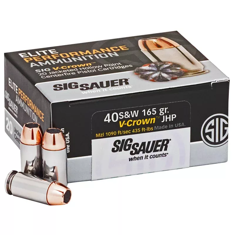 Sig Sauer Elite V-Crown Performance Pistol Ammo 40 S&W 165 gr. JHP 20 rd.