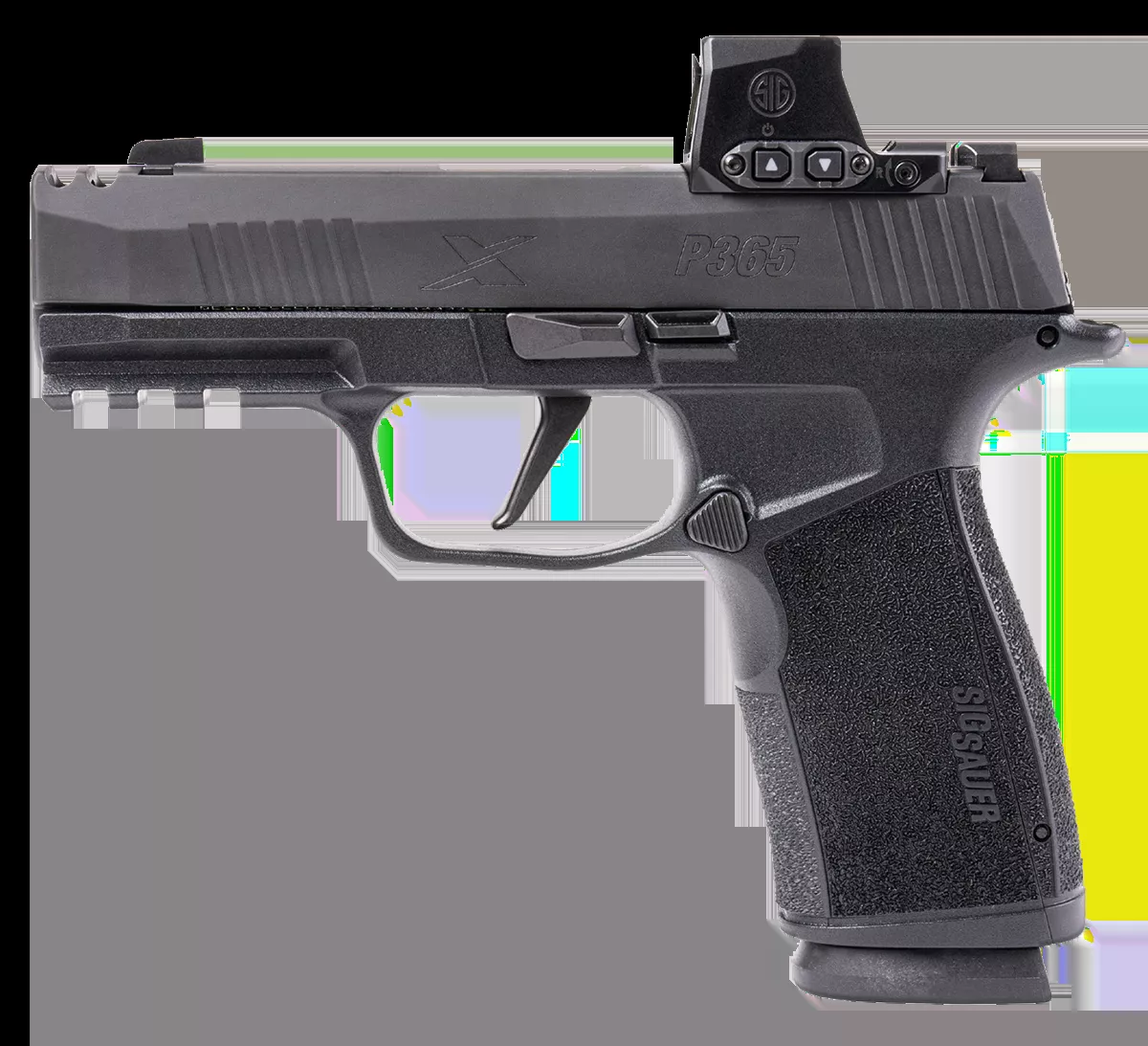 Sig Sauer P365 XMacro 9mm Pistol 17+1 3.1″ Barrel SS Compensated Slide Polymer Frame ROMEO-X Red Dot Black 365XCA9COMPRXX