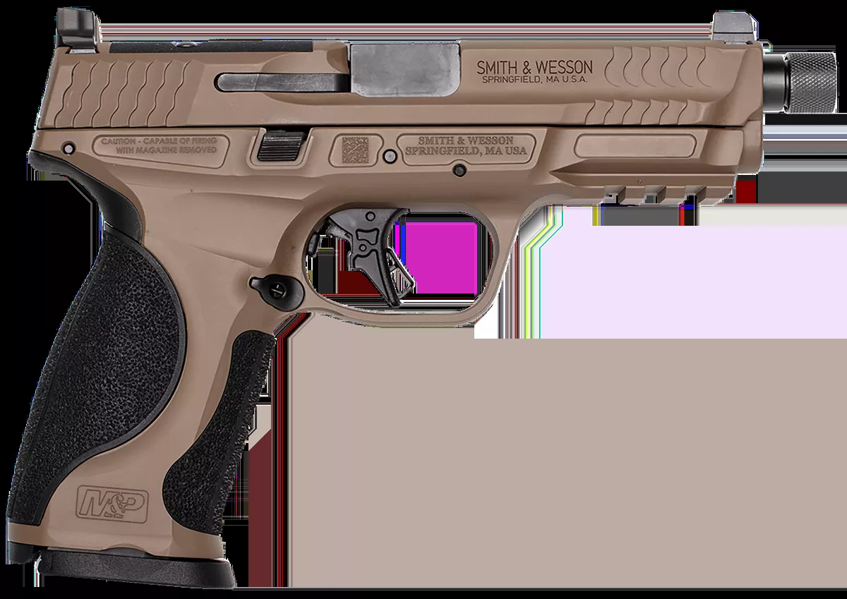 Smith & Wesson M&P M2.0 9mm Pistol 17+1 4.63" Threaded Barrel Optic Cut Slide 3-Dot Sights Alum Frame Interchangeable Backstrap FDE 14163