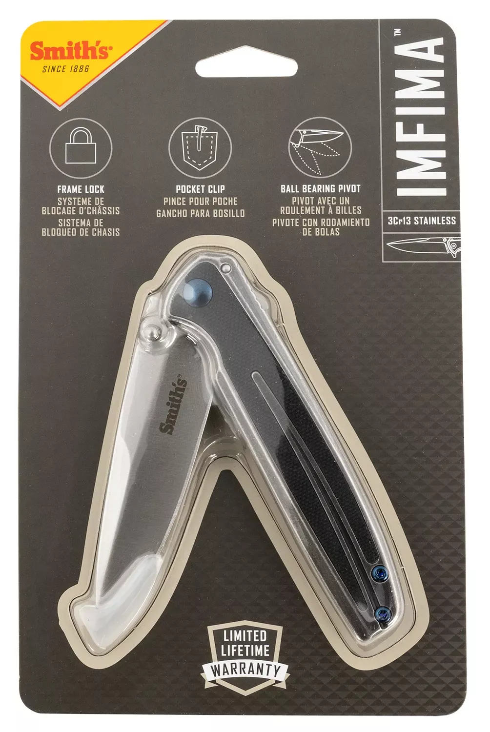 Smiths Products Imfima 3.26" Folding Drop Point Plain Bead Blasted SS Blade