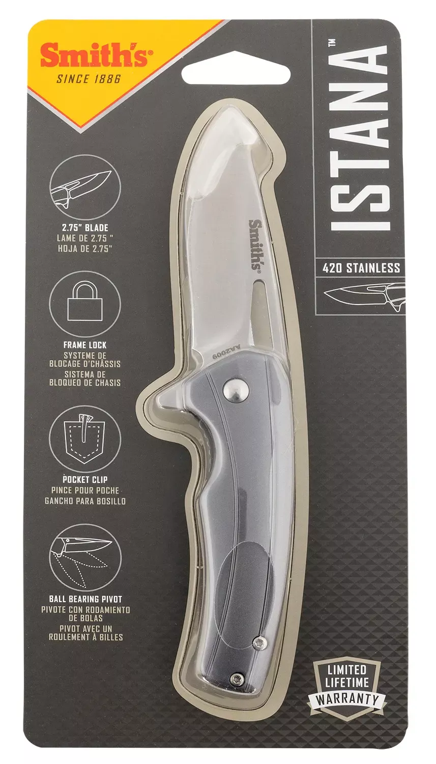 Smiths Products Istana 2.75" Folding Drop Point Plain Satin 400 SS Blade Gray Anodized Aluminum Handle