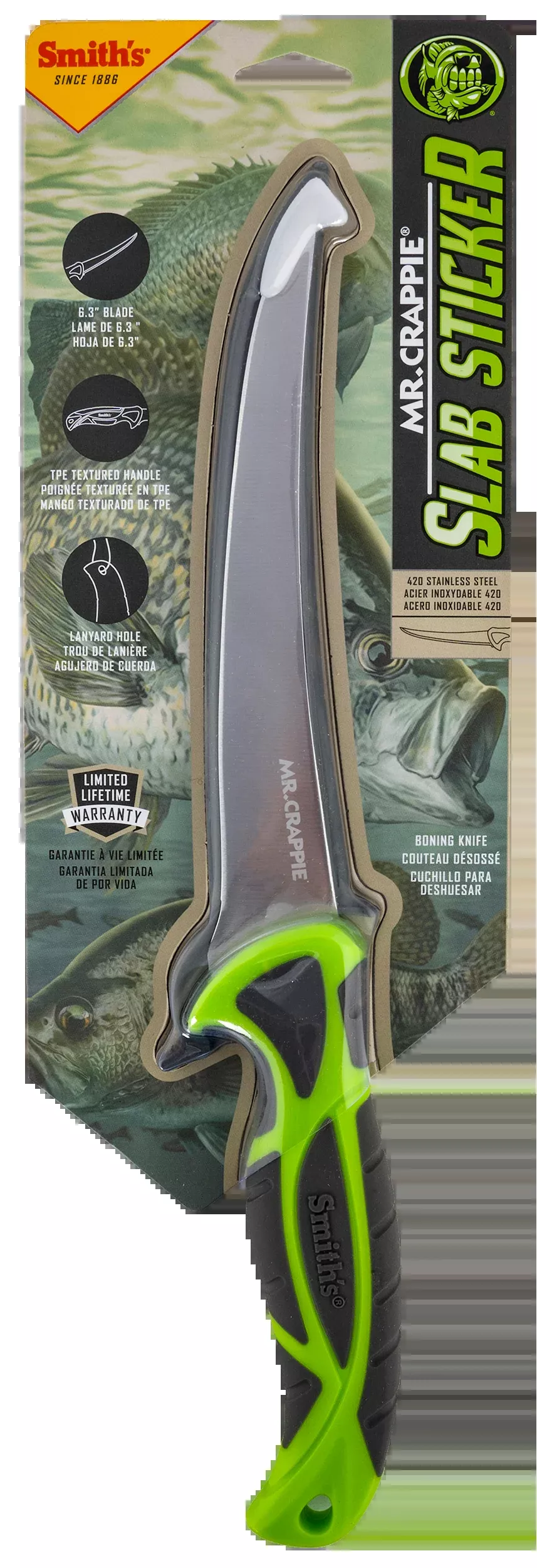 Smiths Products Mr. Crappie, Smiths 51208Mr Crappie 6 Curvd Slab Sticker Knfe