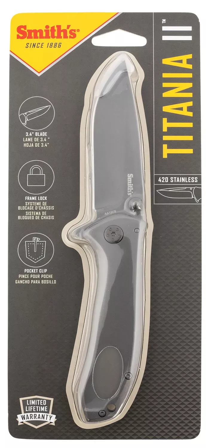 Smiths Products Titania II 3.50″ Folding Drop Point Plain Satin Titanium Coated Stainless Steel Blade