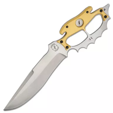 Sniper Bladeworks BDH British Death Head Fixed 8.47" Satin Brass Handles Knuckle Guard Fitted Canvas Sheath
