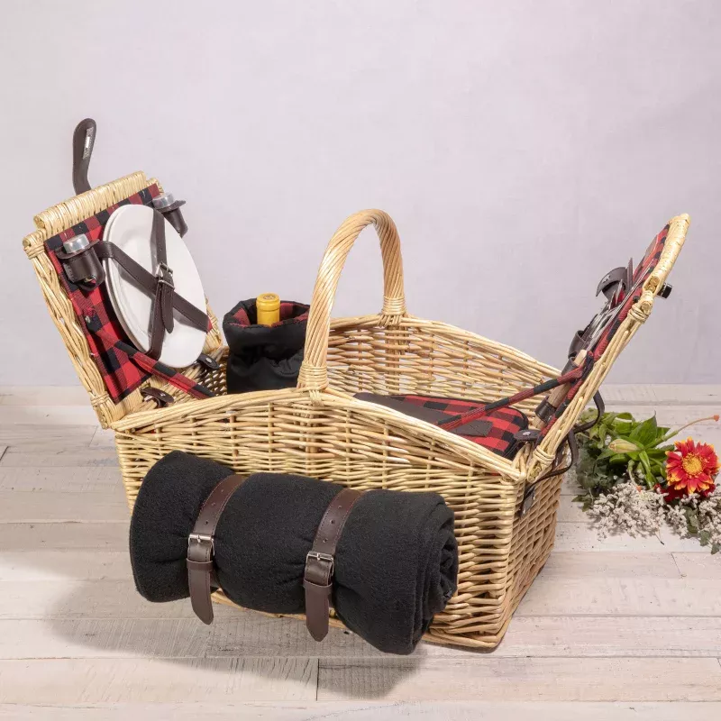 Somerset Picnic Basket|Sage Green&Red & Black Buffalo Plaid Pattern