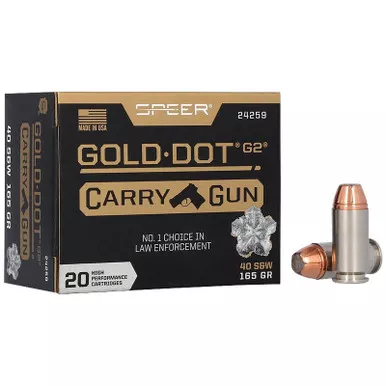 Speer 24259 Gold Dot Carry Gun 40S&W 165gr Hollow Point 20 Per Box/10 Case