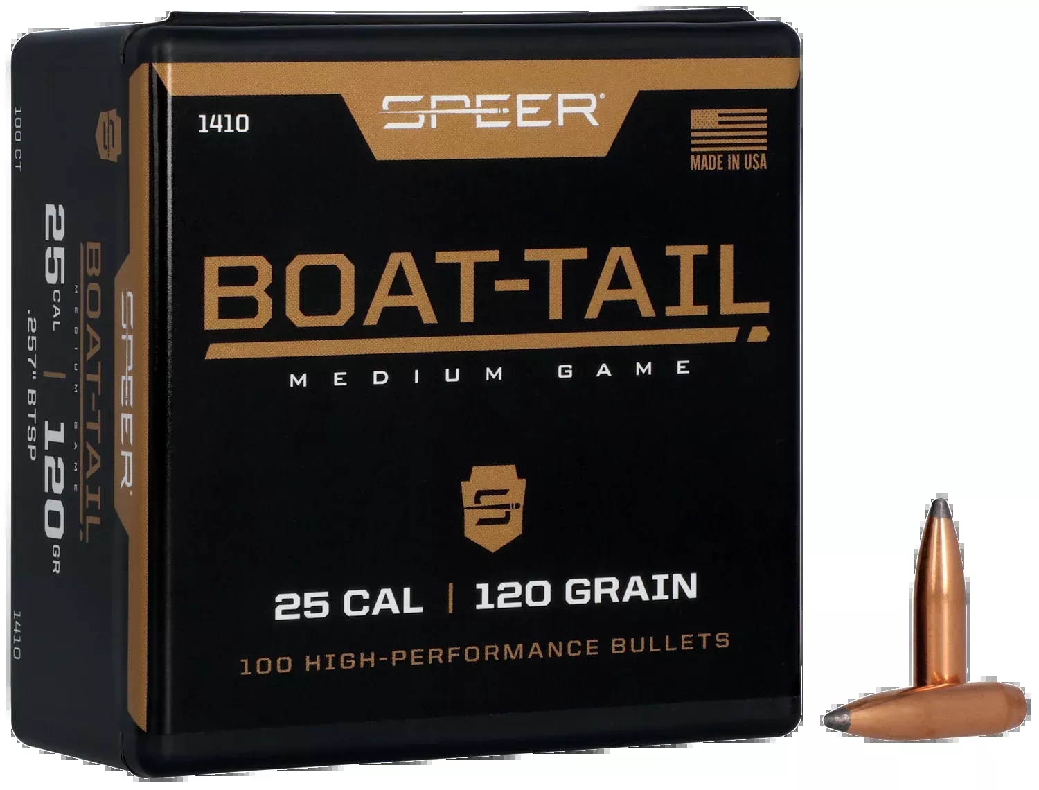 Speer Ammo Boat-tail, Speer 1410Bull .257 120 Sptzr Bt 100/5