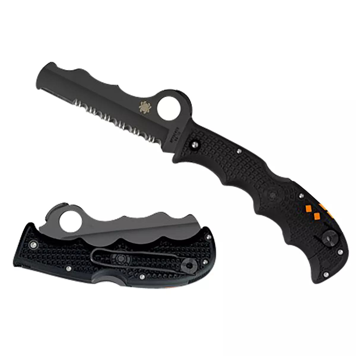 Spyderco Assist Lightweight 3.69" Folding Part Serrated Black DLC VG-10 SS Blade Black Textured FRN Handle