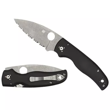 Spyderco C229GS Shaman 3.58" Folding Serrated Stonewashed CPM S30V SS Blade/ Black Textured G10 Handle Includes Pocket Clip
