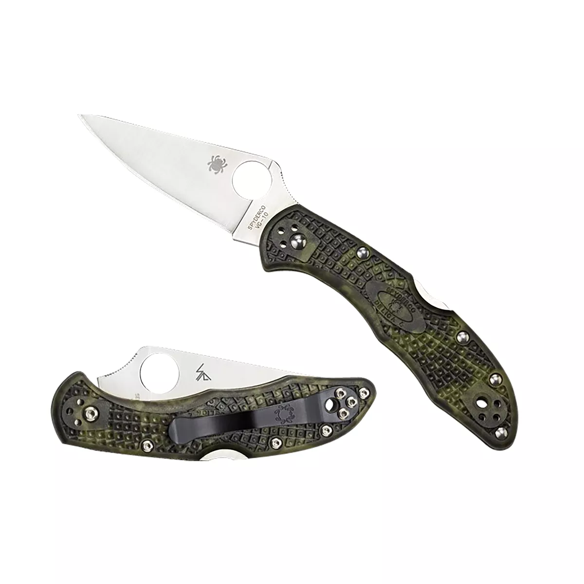Spyderco Delica 4 Lightweight 2.90" Folding Plain Satin VG-10 SS Blade Zome Green Bi-Directional Texturing FRN Handle