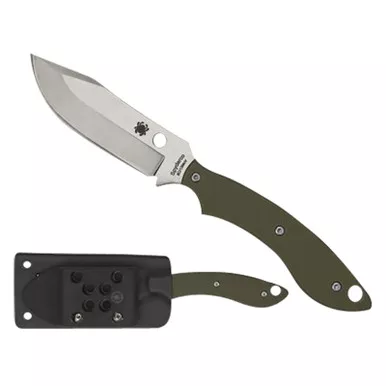 Spyderco FB49GPOD Stok 2.95" Fixed Bowie Plain Stonewashed 8Cr13MoV SS Blade/Olive Drab Textured G10 Handle Includes Sheath w/G-Clip