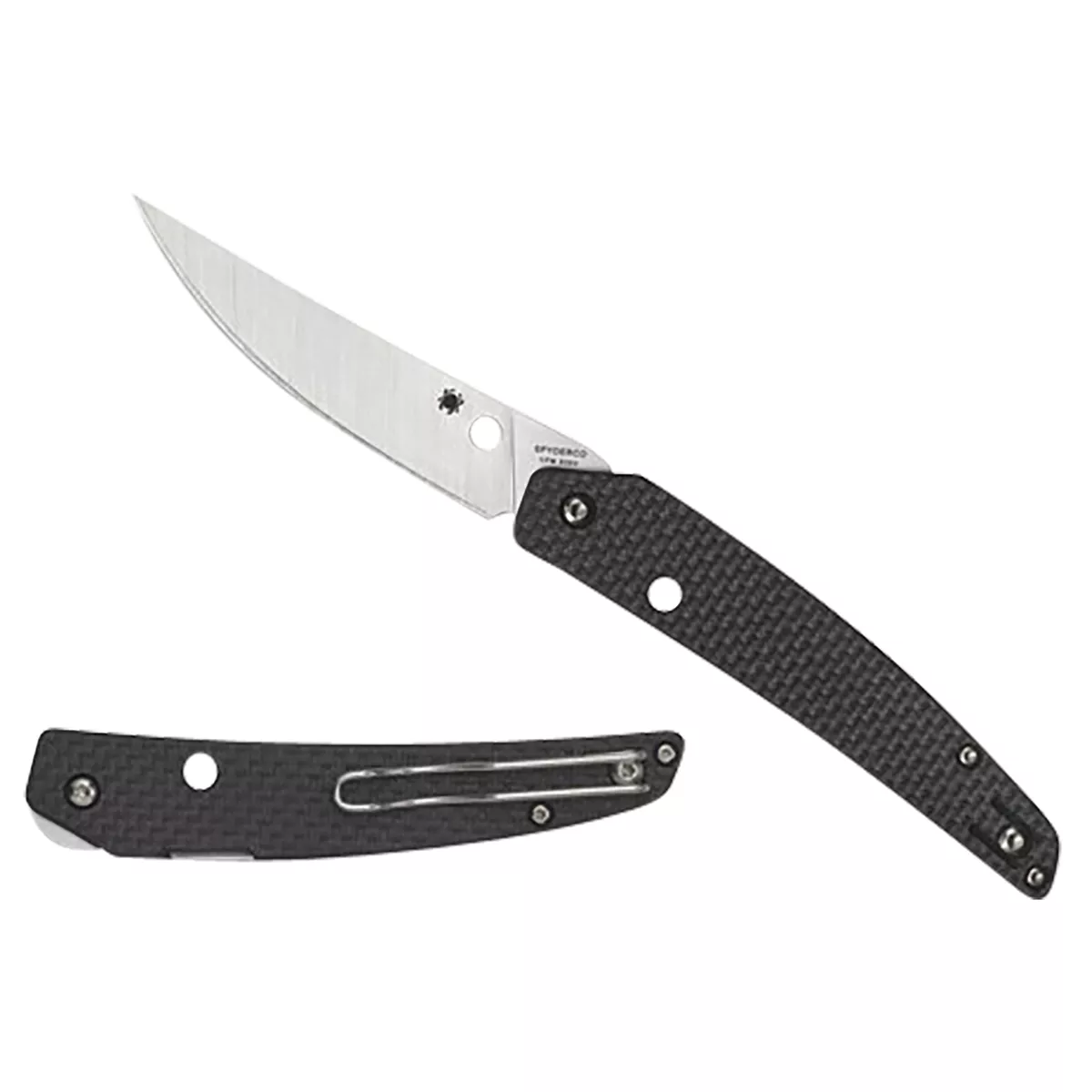 Spyderco Ikuchi3.26" Folding Plain CPM S30V SS Blade Black Textured Carbon Fiber G10 Handle