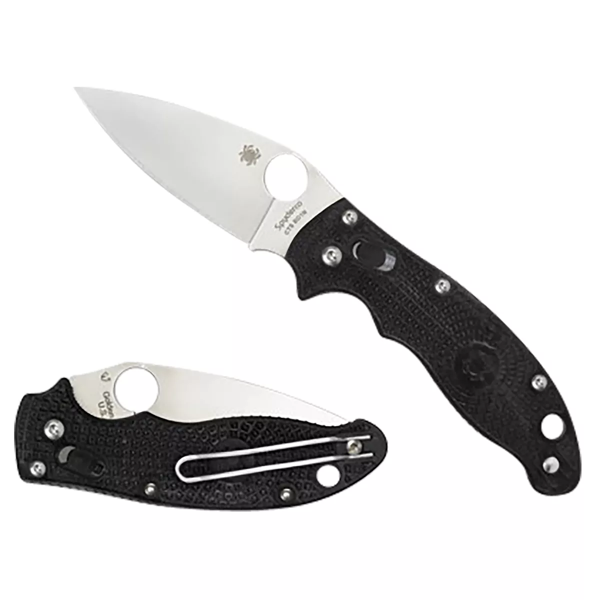 Spyderco Manix 2 Lightweight 3.37" Folding Plain Satin CTS BD1 SS Blade/Black Bi-Directional Texturing FRCP Handle