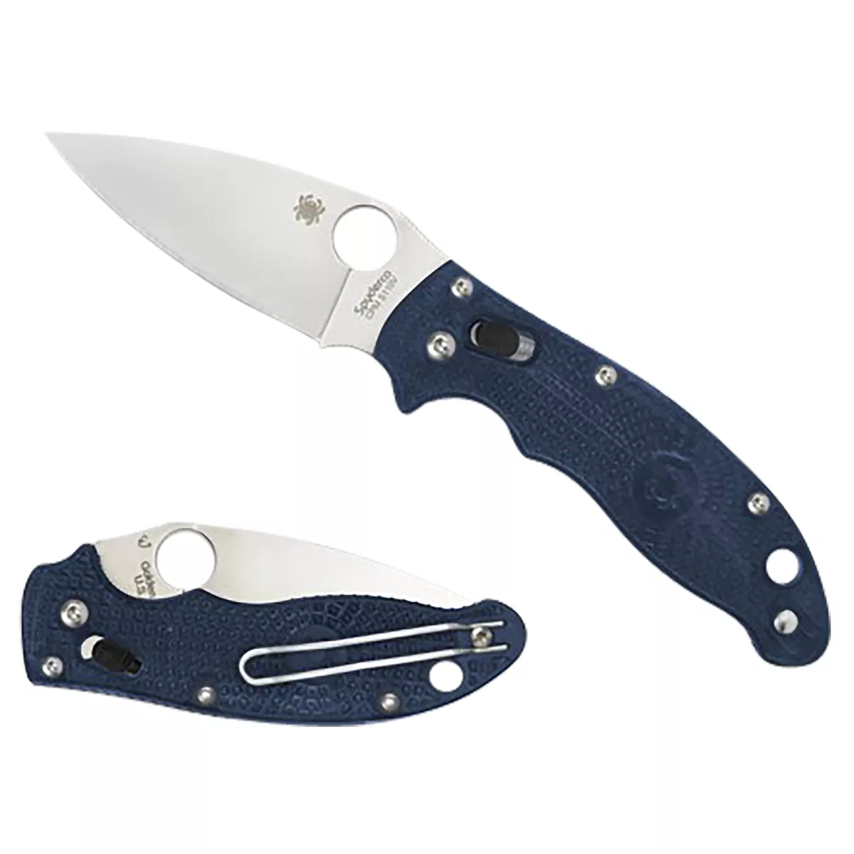 Spyderco Manix 2 Lightweight 3.37" Folding Plain Satin CTS BD1 SS Blade/Dark Blue Bi-Directional Texturing FRCP Handle