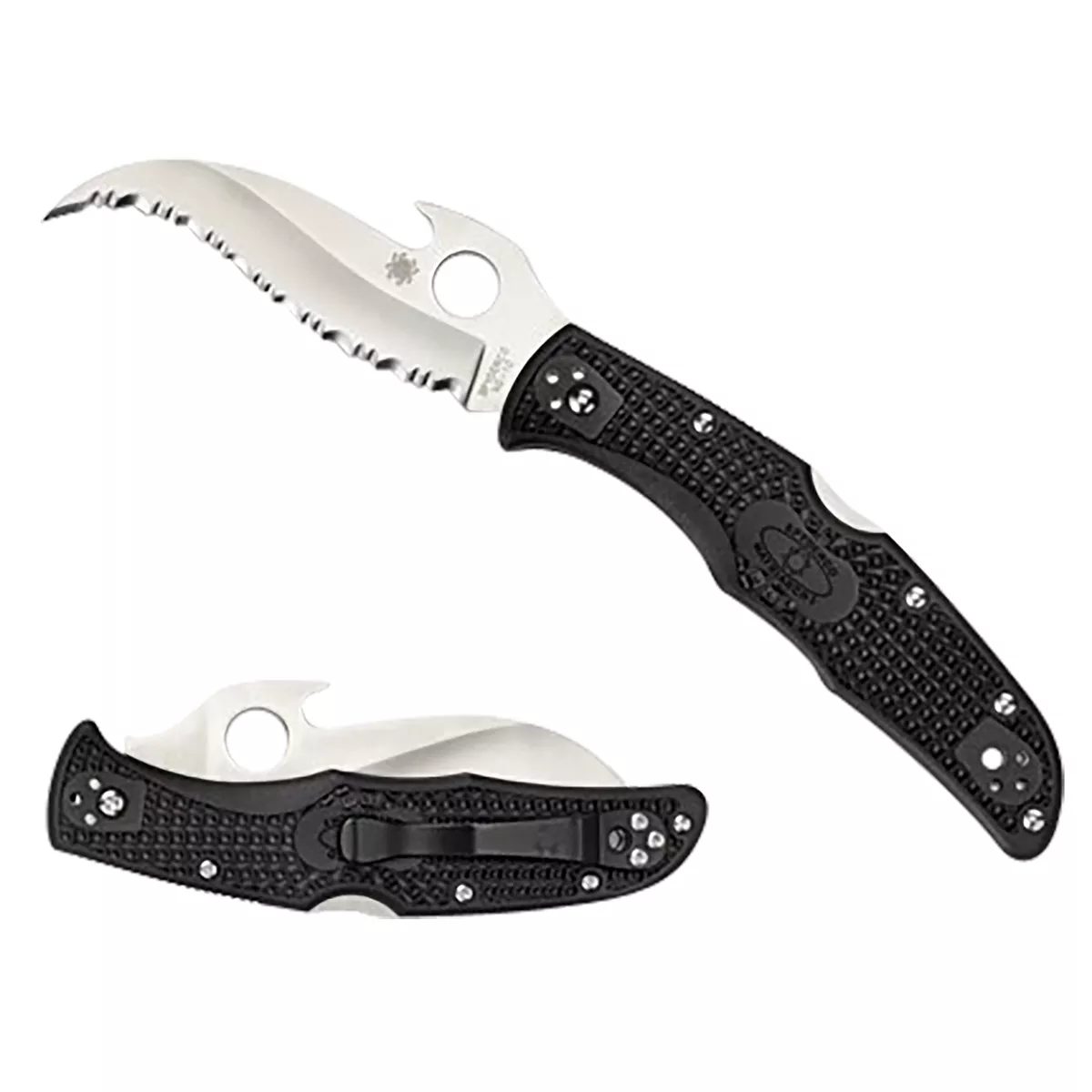 Spyderco Matriarch 2 3.57" Folding Reverse S Serrated Satin VG-10 SS Blade Black Bi-Directional Texturing FRN Handle