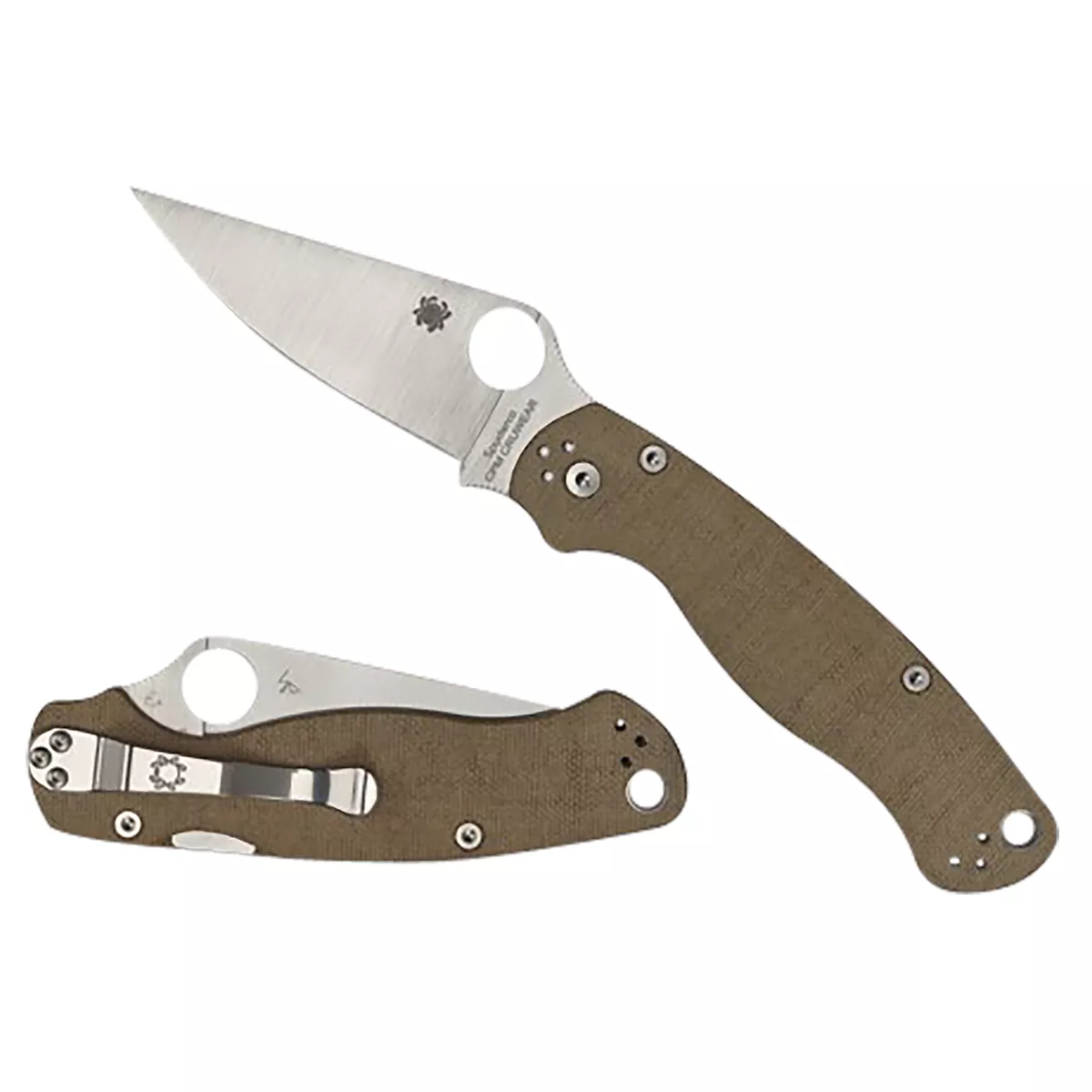 Spyderco Military 2 3.47" Folding Plain Stonewashed CPM Cru-Wear Blade Brown Canvas Textured Micarta Handle