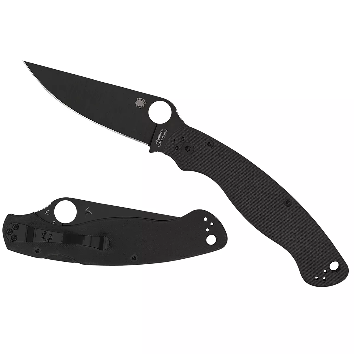 Spyderco Military 2 4" Folding Plain Black DLC CPM S30V SS Blade Black Textured G10 Handle