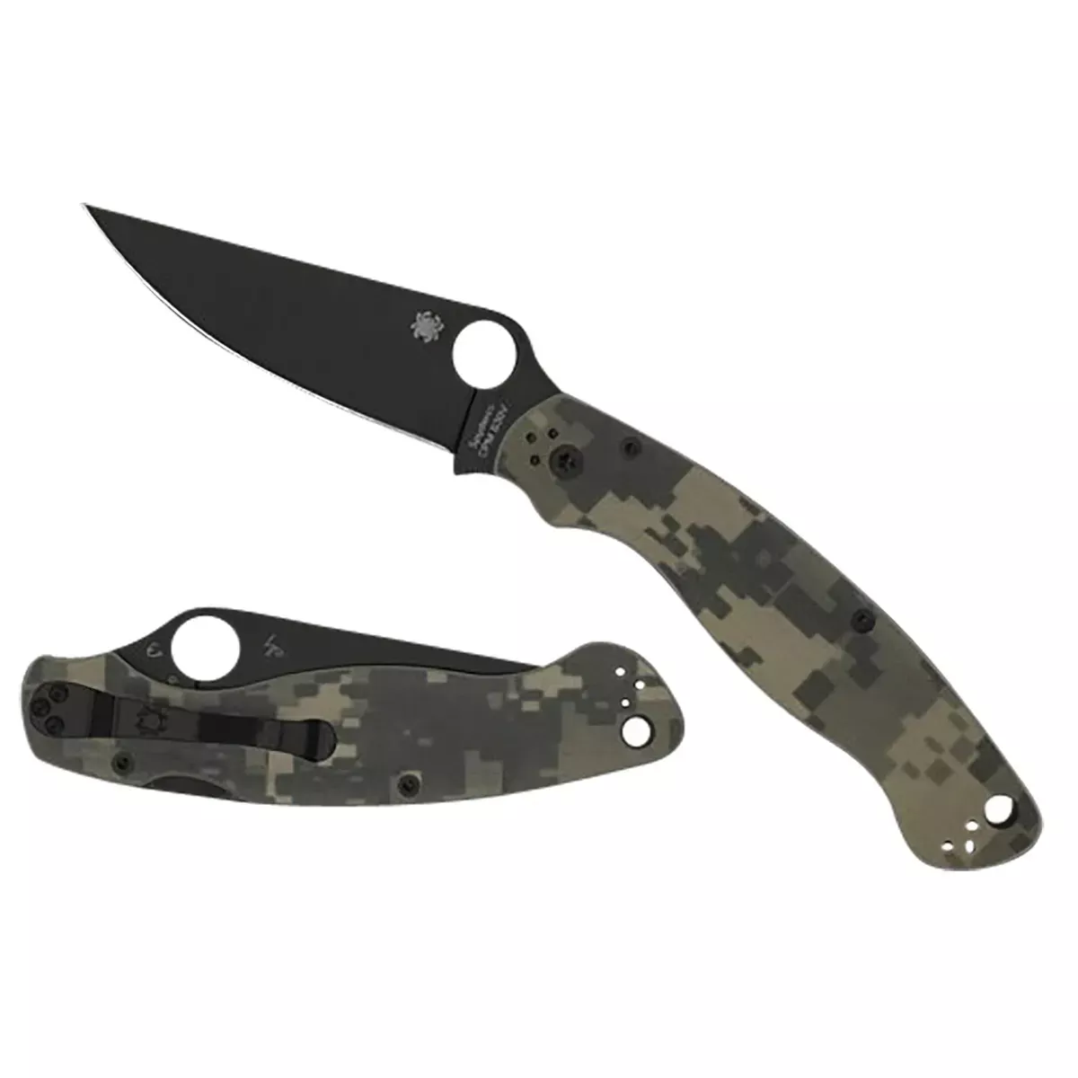 Spyderco Military 2 4" Folding Plain Black DLC CPM S30V SS Blade Digital Camo G10 Handle Includes Pocket Clip