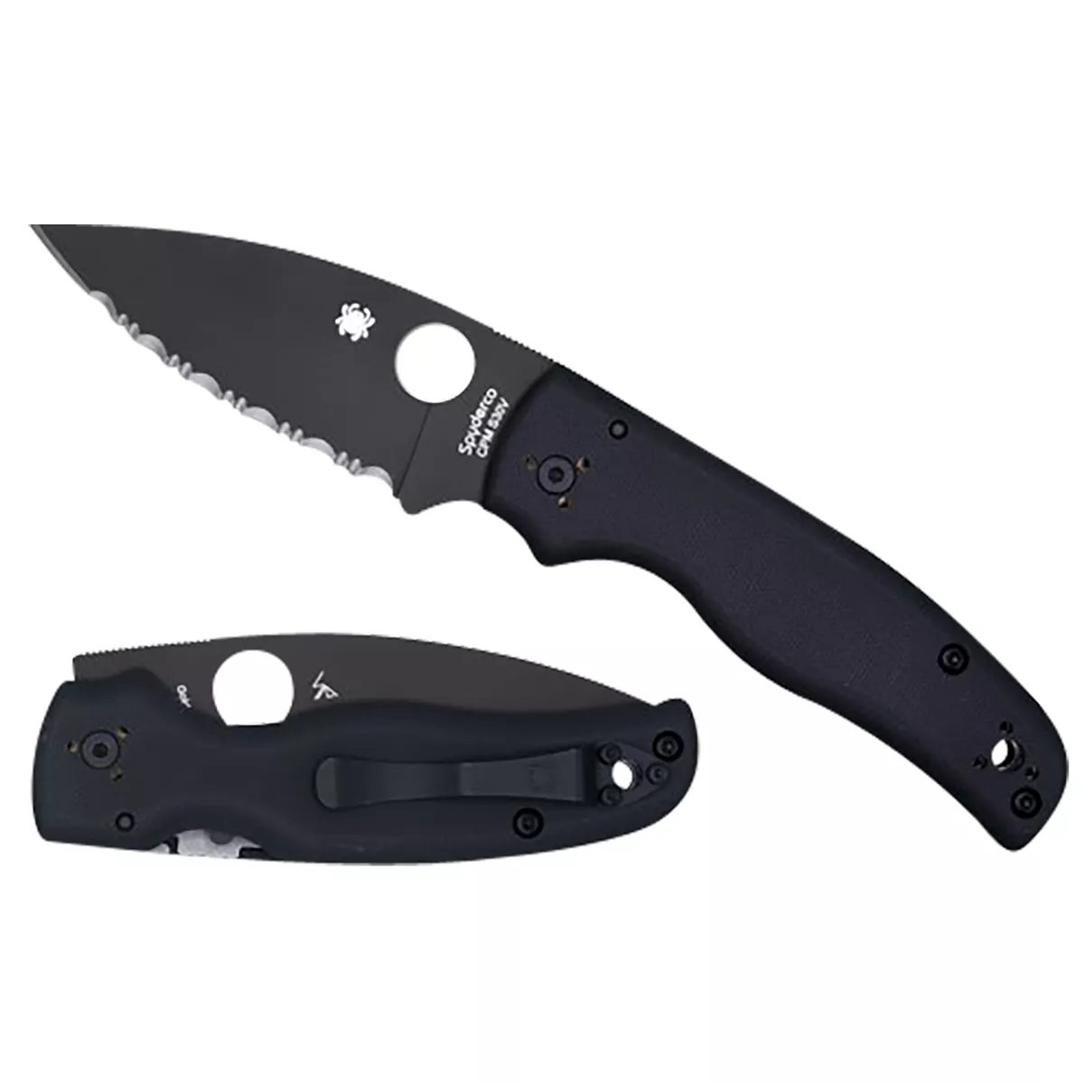 Spyderco Shaman 3.58" Folding Serrated Black DLC CPM S30V SS Blade Black Textured G10 Handle