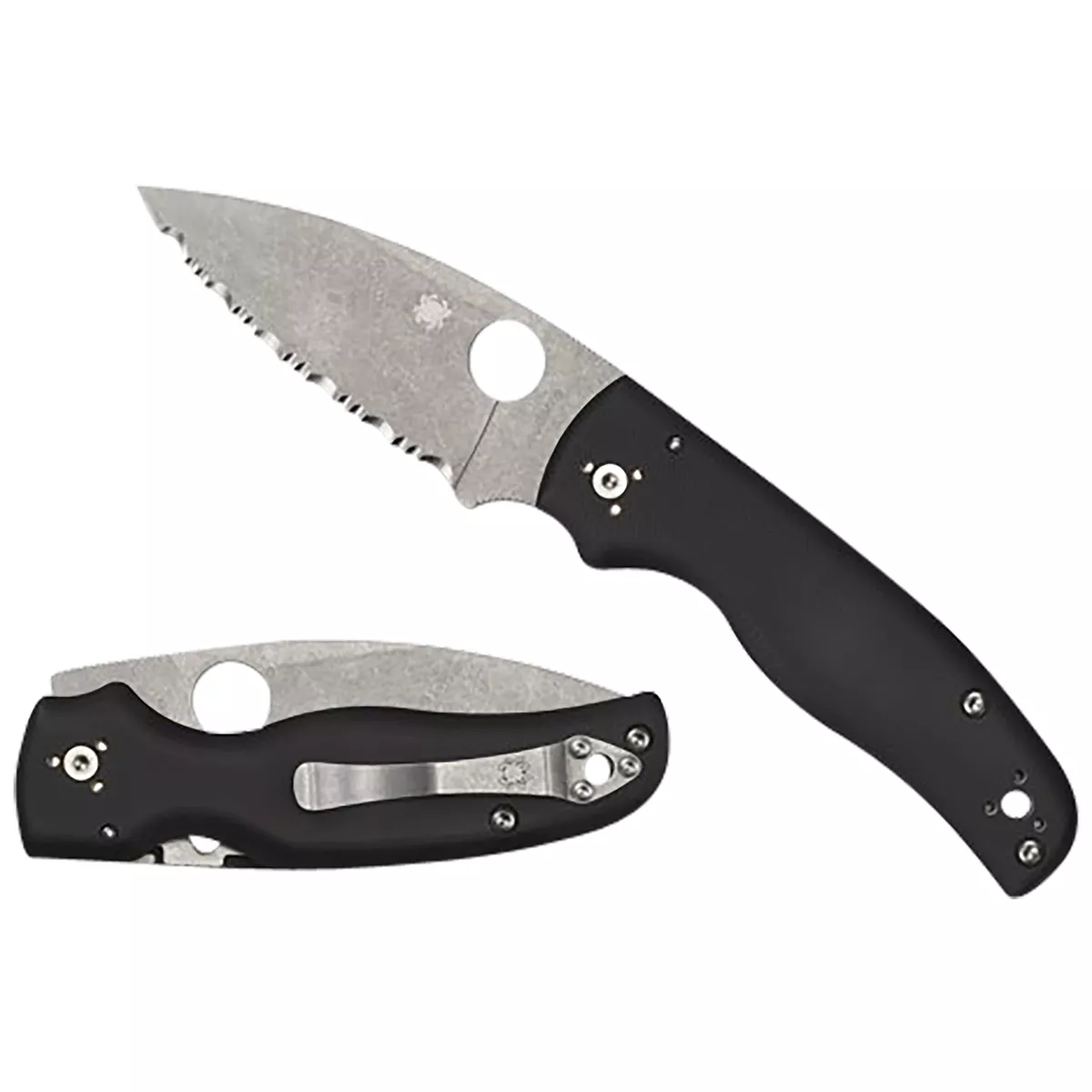 Spyderco Shaman 3.58" Folding Serrated Stonewashed CPM S30V SS Blade Black Textured G10 Handle