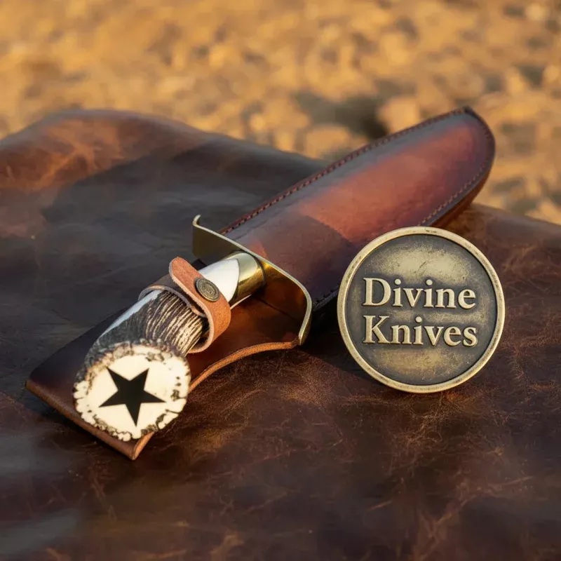 Stag Handle Hunting Knife with Drop Point BladeHandcrafted Skinner with Crossdraw Sheath