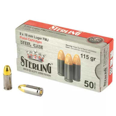 Sterling 8698779957674 9mm Luger 115gr Full Metal Jacket 50 Per Box/20 Case