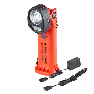 STREAMLIGHT Survivor Pivot Magnet Orange Dual Beam Flashlight w/ 120V/100V AC/12V DC Charger (91830)