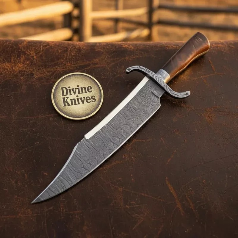 Survival Bowie Knife with Sawback Spine & Wood HandleHandcrafted Outdoor Tool with Sheath